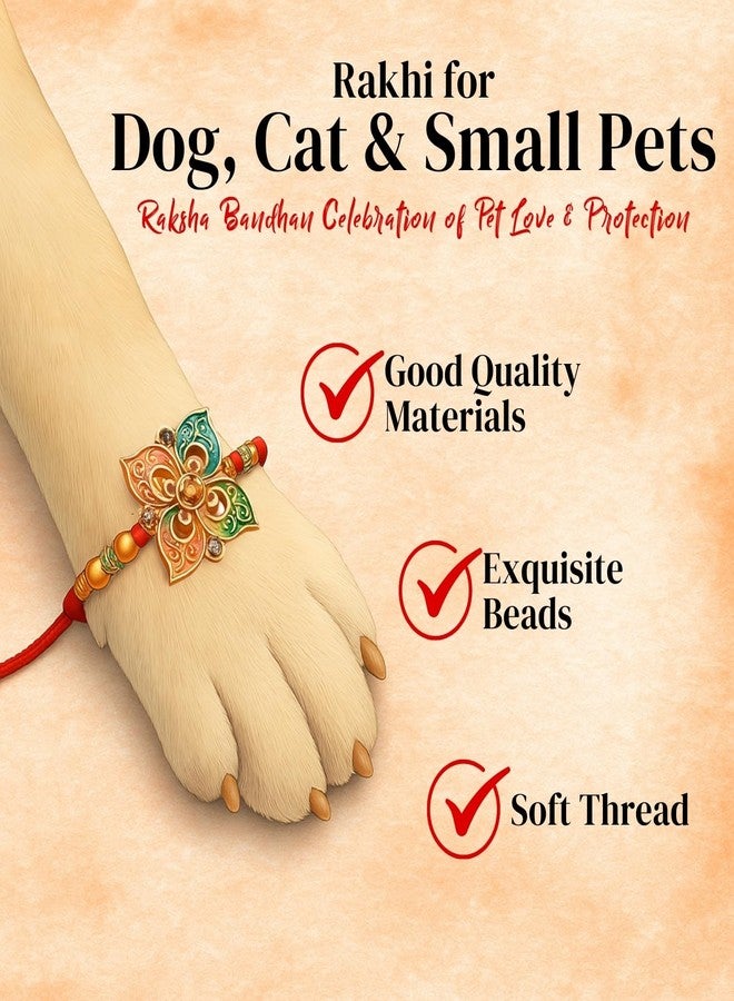 Sage Square Paw Bandhan Rakhi for Dog, Cat & Small Pets | Celebrate Bonds of Love This Raksha Bandhan | Cute Rakhi with Beads, Decorative Threads | Gift for Pet Lovers & Furry Companions (Type 3) - Image 4